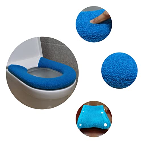 XINFAWE Weicher, Warmer Toilettensitzbezug, dick, dehnbar, waschbar, universal, Toilettensitz-Matte, Knopf-Stil, Toilettensitzkissen(Tiefsee-Blau) – Bild 3
