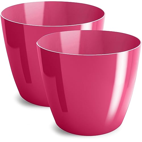 PECZEKO Blumentopf glänzender, Pflanzkübel aus Übertopf Kunststoff Dekorativer Topf für, groß und klein Pflanzen, 2er-Set blumenkübel, blumenkübel kräutertopf, (2 Pack) Rot, ø 14 cm