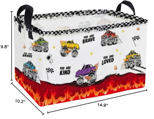 Image of Essme Rectangular Car Basket,Cute Storage Bins Organizer with Handles for Room Decor, Shelf Basket.(Flame car