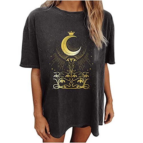 Image of Summer Y2k Tops for Womens, Casual Vintage Short Sleeve T-Shirt, Girls Oversize Loose Round Neck Elastic Tee