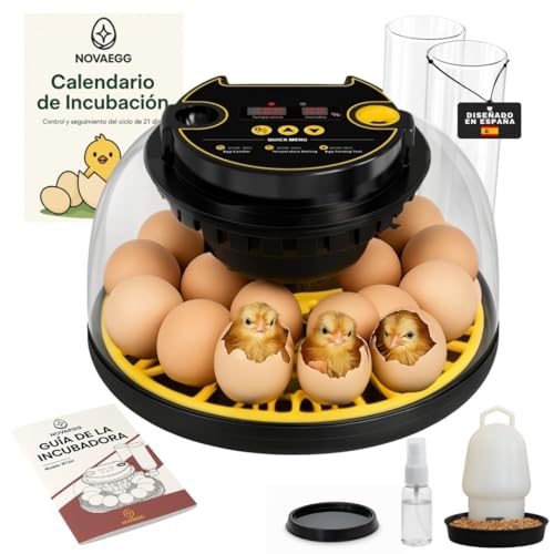 INCUBADORA de HUEVOS AUTOMÁTICA Para Todo Tipo De AVES | 12-16 Huevos | Control Automático De Temperatura, Humedad+Volteo | Incluye Calendario, Comedero, Bebedero y Guía