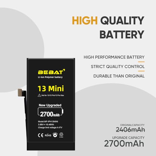 Image of Replacement for iPhone 13 MINI Battery,2700mAh High Capacity Li-ion Polymer Replacement Battery for Model A2628 A2481 A2626 A2629 with Professional Repair Tool Kits