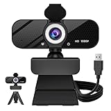 GOZVRPU 1080P HD Webcam with Built-in Microphone, Rotatable Tripod, Wide-Angle Lens,Privacy Cover, Auto Light Correction, Plug & Play USB-A Webcam for Laptop, Desktop, PC, Streaming-Black