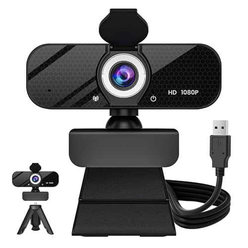 GOZVRPU 1080P HD Webcam with Built-in Microphone, Rotatable Tripod, Wide-Angle ...