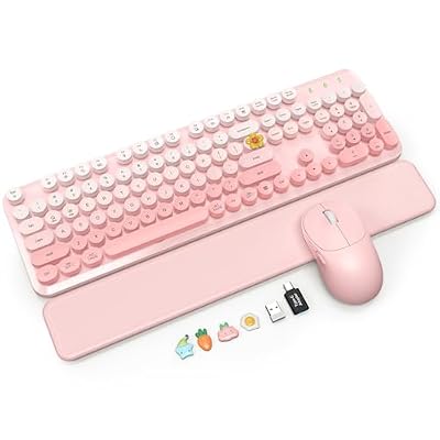Wireless Keyboard and Mouse Combo, Magnetic Soft-Touch Wrist Rest, Pink