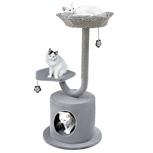 Torre para gatos de interior de 42 pulgadas con estructura metálica miniatura 1