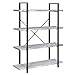 BELLEZE 4 Tier Modern Rustic Industrial Bookshelf, Open Wide Office Etagere Book Shelf, Wood and Metal Bookcases with Storage Display Rack - Hazel (Stone Grey)