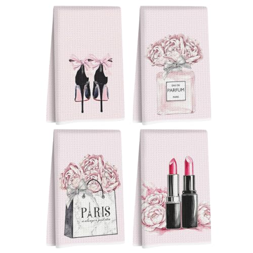 Image of Hanamiya Na 4 Pcs Pink Hand Towels, Perfume Bow Decor Reusable Dish Towels