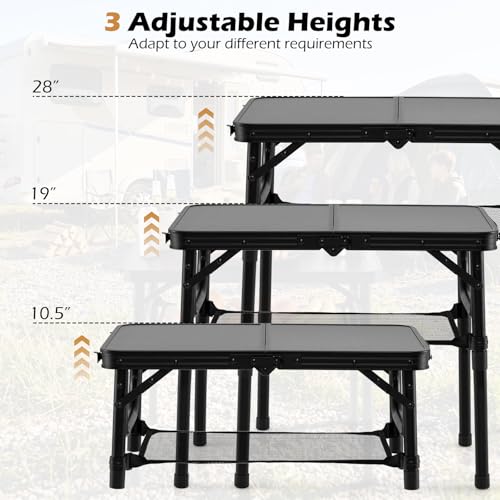 GIANTEX Mesa de Camping Plegable de Aluminio 25 x 16 pulgadas con 3 Alturas Ajustables y Red de Almacenamiento, Ligera y Portátil para Exterior miniatura 4