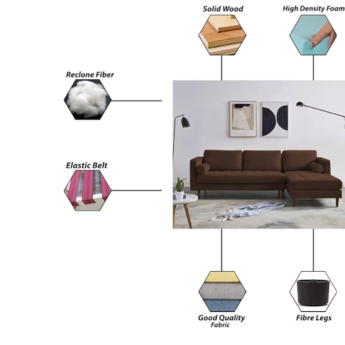 Image of Lezra RHS 4 Seater L Shape Sofa Set for Living Room (Brown Fabric) Premium Fabric Sofa