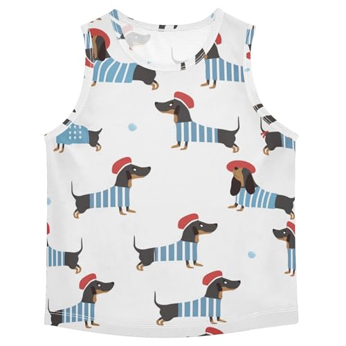 JUNZAN Cartoon Dachshund Tank Top for Boys Sleeveless Summer Vest Tee Toddler Club T-Shirt for Fitness Travel Swim Beach 3T