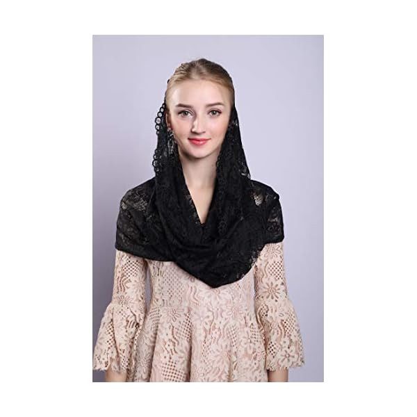 Soft and Comfortable Mantilla Veils 5 Colors Spanish Style Lace Infinity Veil Mantilla Latin, Black, 43.3X24.4 inches. - Image 4