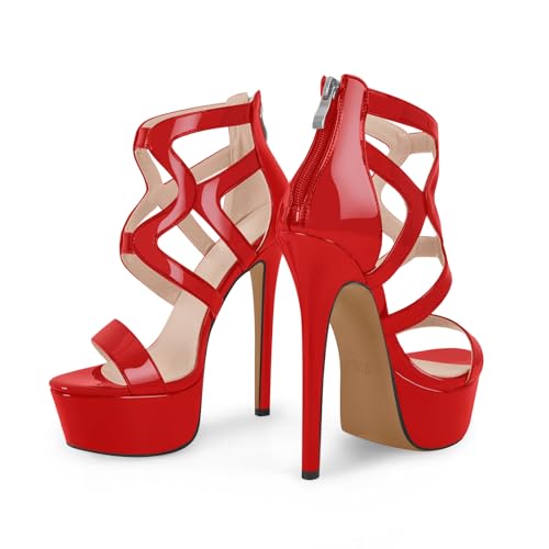 Image of richealnini Women's Crisscross Platform Stiletto High Heels Strappy Sandals with Zipper