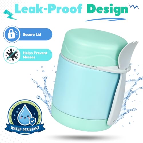 Image of 10oz Soup Thermo for Hot Food Kids,Lunch Thermo Kids Food Jar with Spoon Hot Insulated Food Containers,Leak Proof Stainless Steel Wide Mouth Lunch Thermo Jar for School(Mint-Green)