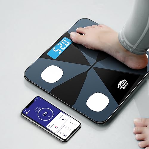 Image of Hoffen (Made in India) HO19 Bluetooth BMI,BMR Weight Machine for Body Weight With 13 Essential Body Parameters Free Bluetooth Mobile APP | Easy App Sync - 2 Years Warranty (Legender series)