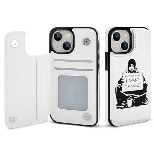 iPhone16Plus�p�P�[�X �蒠�^ �o���N�V�[ Banksy Keep Coins I Want Change �X�}�z�P�[�X �g�уJ�o�[ PU���U�[ �J�[�h���[ ���z�^ ������� �X�^���h�@�\ �ϏՌ� �S�ʕی� �A�C�t�H��16Plus�p�P�[�X