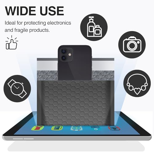 UCGOU Bubble Mailers 8.5x12 Inch Black 25 Pack Usable Size 8.5x11 Poly Padded Envelopes #2 Medium Mailing Opaque Packaging Postal Self Seal Waterproof Boutique Shipping Bags for Clothes Makeup