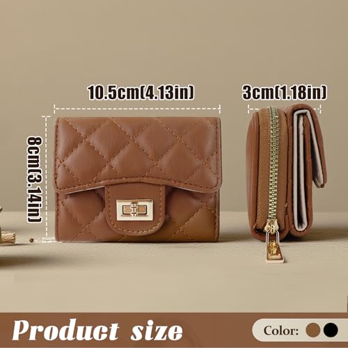 Womens Wallet, Soft PU Leather Wallets for Women Vintage Womens Trifold Wallet with Zipper ID Window Small Credit Card Holder Lock Coin Purse (Brown)2