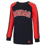 adidas boys Long Sleeve Solid 3-stripes Universi Tee T Shirt, Black With Red, Medium US