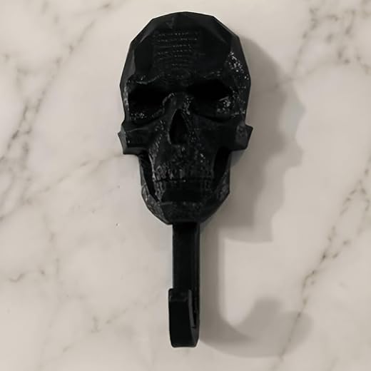 2pcs Black Geometric Skull Wall Hook, Resin Skeleton Head Hanging Rack Gothic Halloween Decor for Hat Towel Key Coat Storage