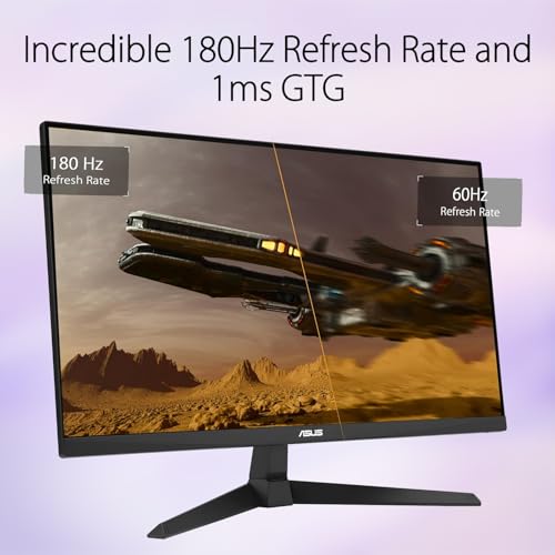 Image of ASUS TUF 24 inch FHD Gaming Monitor, Fast IPS, 180Hz, 99% sRGB, 1ms, AMD FreeSync Premium, Extreme Low Motion Blur, 2 X2W Speakers, DisplayPort | HDMIx2 | Eye Care, VESA, Tilt Adjustable Stand, Black