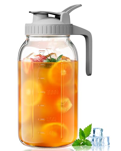 Image of OneDream Glass Pitcher with Lid, 64 oz Large Mason Jar Pitcher Wide Mouth, Sun Tea Glass Jar for Outside, Iced Tea Pitcher for Cold Beverages, Breast Milk, and Home Entertaining