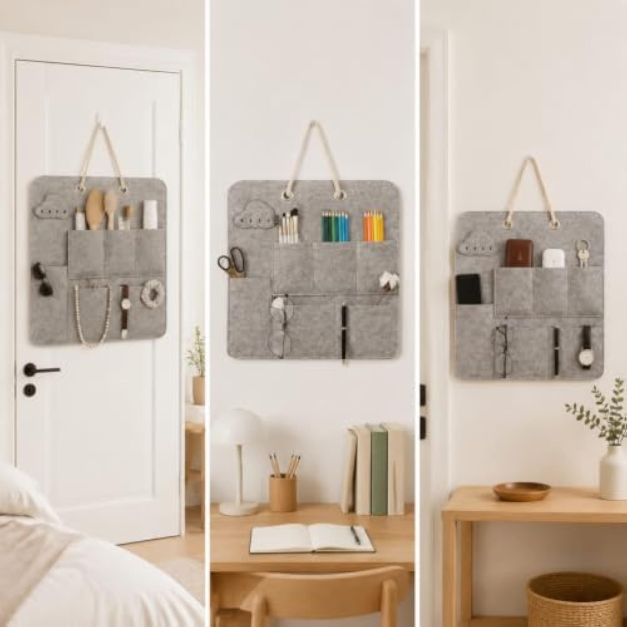 Light Gray Cloud-shaped Felt Wall Organizer, Space-Saving
