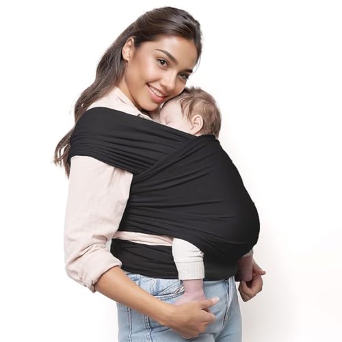 Baby Wrap Sling - Hip-Healthy Certified Ergonomic Carrier for Newborn to Toddler (3-15kg), No More Frustrating Buckles, Ultra-Soft Breathable Cotton, Hands-Free for Fussy Babies & School Runs (Black)