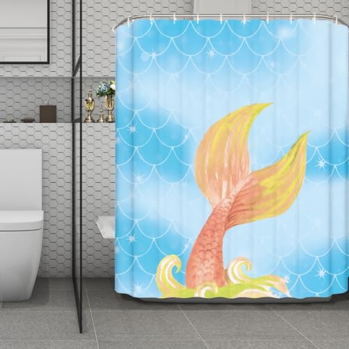 Rideau douche 180x220 tissu polyester imperméable queue de poisson lavable