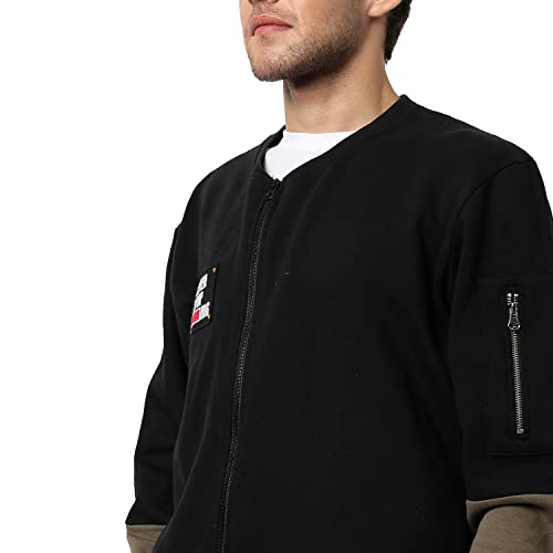 Image of CAHOOT Men's Dark Blue Zip-Front Hoodie with Contrast Drawstring for Casual Wear | Long Sleeve | Hooded Neck | Zipper Closure | Cotton Sweatshirt Crafted with Comfort Fit for Everyday Wear