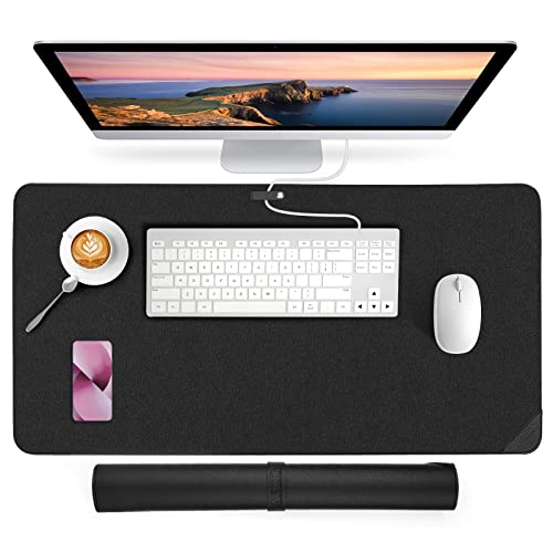 AECCN Leather Desk Mat - Premium Office Desk Pad Protector, PU Leather Desk Blotter Pad, Ultra Soft Waterproof Mouse Mat for Home Office Accessories (Obsidian Black 80 X 40 cm)