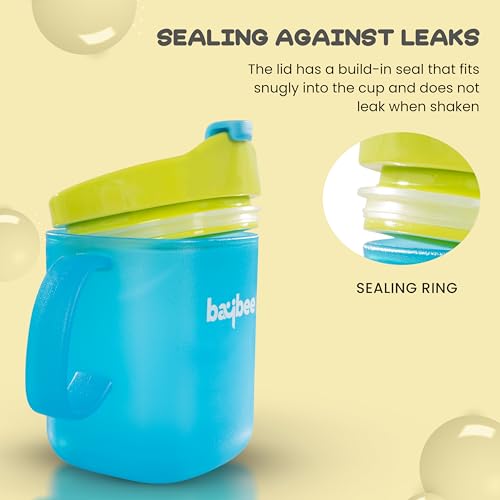 Image of BAYBEE Hazzy 2 in 1 280ml Baby Sipper Bottle for Kids, Drinking Training Anti Spill Sippy Cup with Silicone Straw, Spill Proof & Non-Slip Twin Handles | Spout Sipper Cup for Infants 6+ Months (Blue)