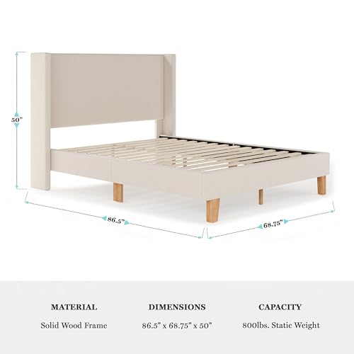 Image of Martha Stewart Maisie Queen Wingback Upholstered Platform Bed, Beige