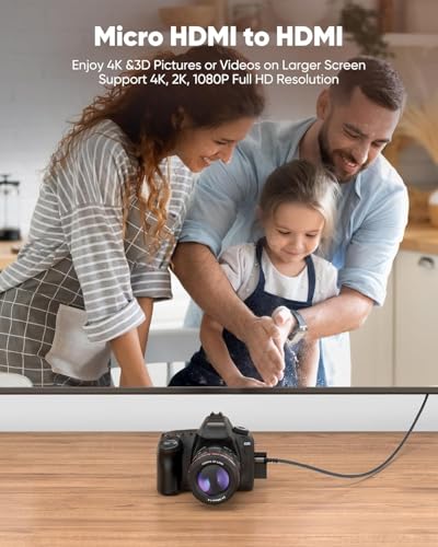Image of Highwings 4K Micro HDMI to HDMI Cable 15 FT, Micro Male to HDMI Male Cable Nylon Braided Cord Adapter 2.0 4K@60HZ 2K@165HZ 18Gbps Compatible with Laptop Camera Monitor HDMI to Micro HDMI Black
