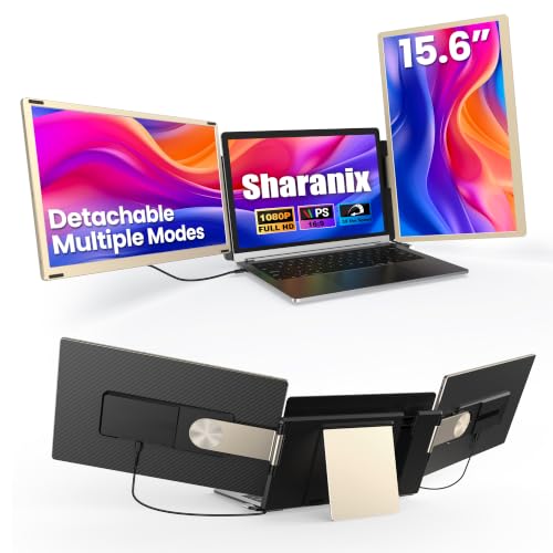 Image of 15.6 inch Laptop Screen Extender, 1080P FHD IPS Triple Portable Monitor, Detachable & Multiple Modes, USB-C /HDMI Plug-Play Monitor Extender for Mac /Win /Android, Fits 13-17 inch Laptops