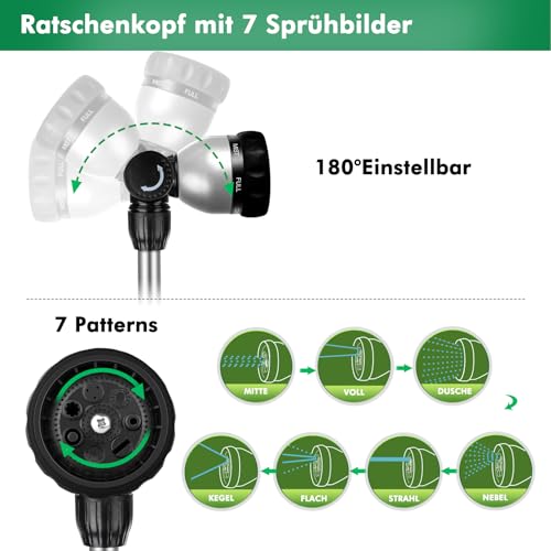 RESTMO Langer Teleskop Gießstab 92-152 cm, Lang Gartenbrause Metall mit 180° schwenkbaren Kopf, 7 Sprühmustern, Durchflusskontrolle, Bewässerung Zauberstab zum Blumenampeln und Sträucher, Schwarz