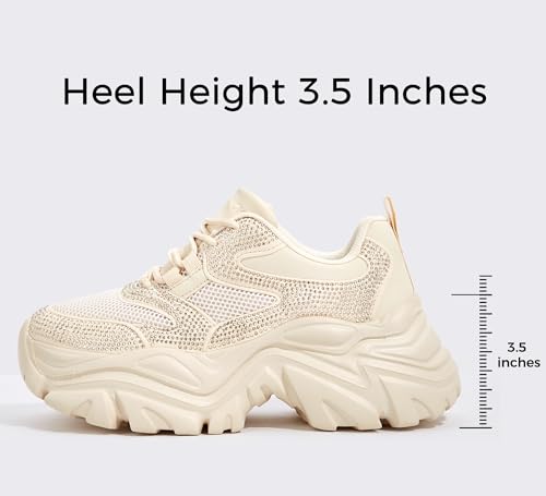 Image of K KIP WOK Chunky Sneakers for Women Fashion Platform White Leather Casual Dad Shoes Comfortable Wedge Walking Sport Sneakers | White Leather Casual Dad Shoes Comfortable Wedge Walking Sport Sneakers