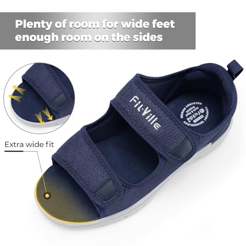 Image of FitVille Diabetic Sandals for Men Wide Width with Arch Support, Men Diabetic Sandals Adjustable