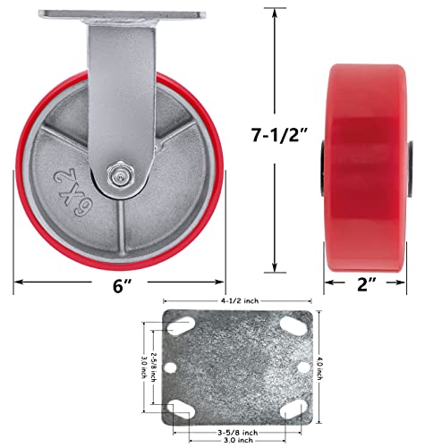 6"X 2" Heavy Duty Casters - Industrial Casters Polyurethane Caster with Strong Load-bearing Capacity 1200 LB, Rigid Caster, Widely Used in Furniture,WorkBrench,Tool Box(1 Rigid) by SY America - Used condition - Image 2