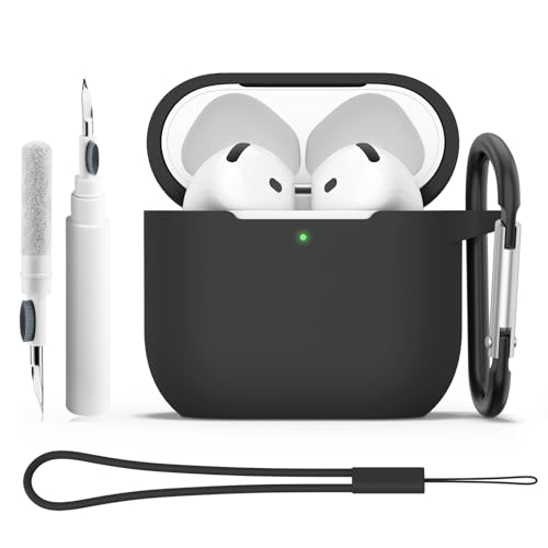 Coque Étui pour AirPods 4 2024 avec Kit de Nettoyage, Housse de Protection en Silicone Ultra-Fin Antichoc de 2mm, Accessoires 4-in-1 pour Apple AirPods 4ᵉ...