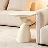 Lucky Stone Oval Coffee Table, Minimalist Fiberglass Tea Table with Sculptural Base, Scandinavian Modern Low Coffee Table for Living Room, Cozy Apartment & Studio, Beige 20.1"