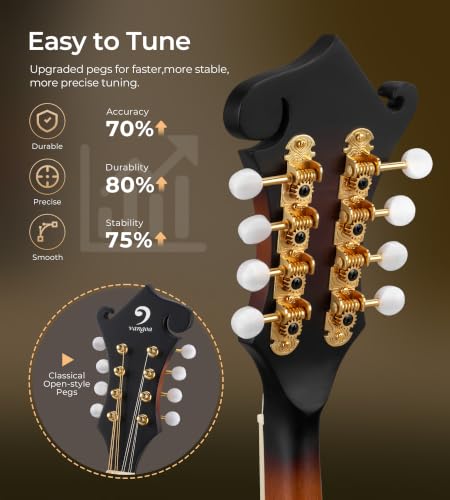 Image of Vangoa Mandolin Instrument F Style Acoustic Electric Mandolin Musical Instrument Spruce Top 8 String for Beginners, Adults, Sunburst