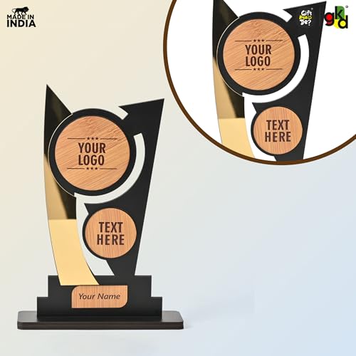 Image of Gift Kya De Customized Wooden Trophy with Golden Acrylic | Personalized Award for Corporate, School Events & Achievements (Inspire Innovation)