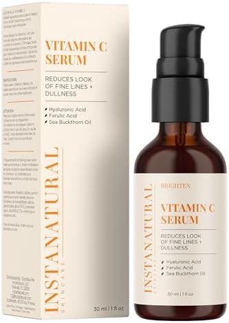 InstaNatural Vitamin C Face Serum, Brightens, Hydrates and Reduces Signs of Aging, with Vitamin C, Hyaluronic and Ferulic Acid, 1 FL Oz