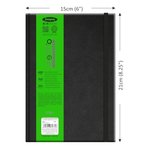 Image of Anupam SketchO Sketchbook Hardbound | Portrait Opening | A5 Size | 140 GSM, 128 Pages | Acid Free Natural Shade Paper with Elastic Closure for Artists & Professionals (Pack of 2)