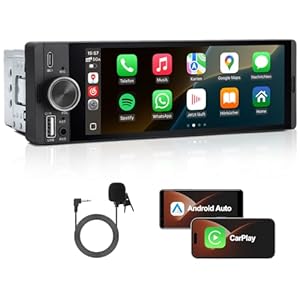 1 DIN Autoradio mit Wireless CarPlay & Android Auto, 6,36 Zoll Auto Radio mit Bildschirm, GPS Navigation, FM, Bluetooth, Freisprecheinrichtung, Aux-Eingang, Lenkradsteuerung, Equalizer, Mirror Link