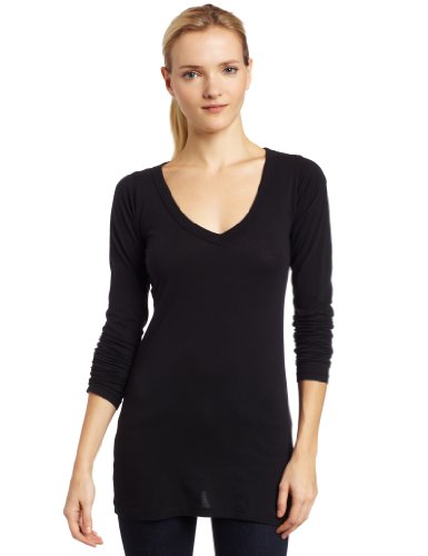 LAmade Women's Fitted V-Neck Tunic Top, Black, SM