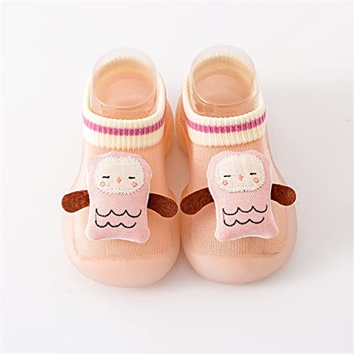 Baby Moccasins Infant Boys Girls Animal Cartoon Shoes Toddler Fleece Floor Socks Non Slip Prewalker Shoes (Pink, 6-12 Months)2