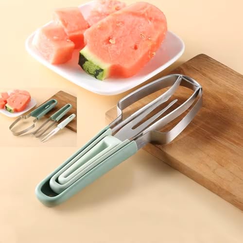 Generic 3-in-1 Watermelon Cutter kitchen gadgets and Pineapple Eye Remover Tools,Portability Fruit Fork Fruit Divider watermelon cutter slicer Tool,Fruit Cutter for Camping Kitchen Gadgetsa, Blue