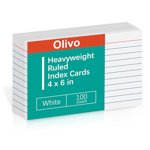 Cartões de índice 10 x 6 pautados pautados 10 x 15 cm, branco, 100 unidades, peso pesado de 220 g/m²
